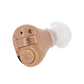 Beige wireless hearing aid with control switch and clear ear dome