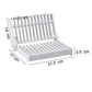 White foldable plate drying rack with slatted stand and size markings shown