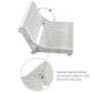 White foldable dish rack angled about 50 degrees with secure bayonet-style hinge