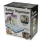 Batter Dispenser box packaging with pink-lidded measuring cup and batter-dispensing photos