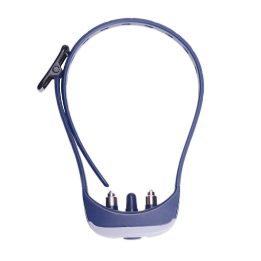 Blue training collar base with contact points on underside and black power leads