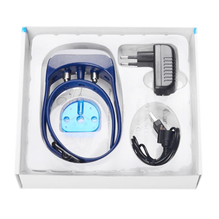Collar kit in box with blue control unit, power adapter, and connecting cables