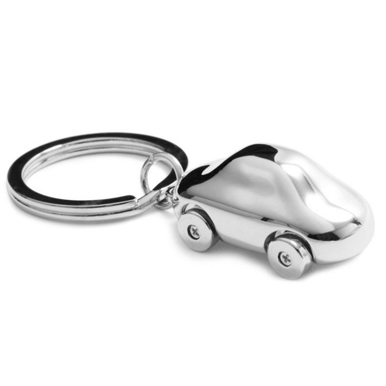 Chrome car-shaped metal key chain with attached split key ring