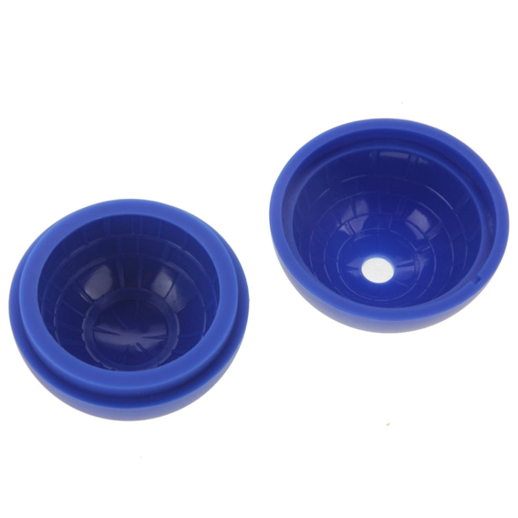 Two blue silicone mold halves for forming a round ice cube