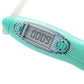 Close-up teal handle with LCD screen and mode buttons for skipping rope