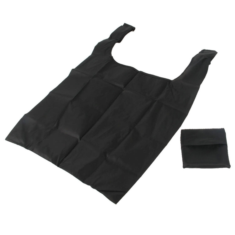 Black foldable nylon grocery tote bag with handles and small storage pouch