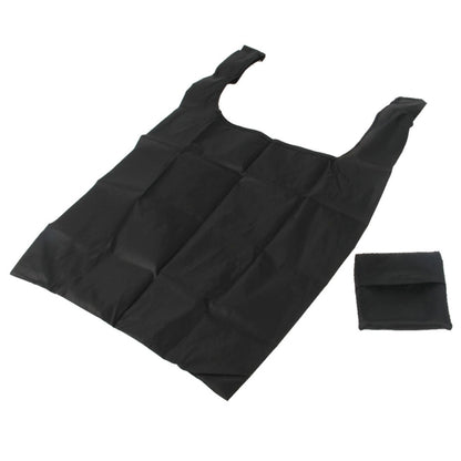 Black foldable nylon grocery tote bag with handles and small storage pouch