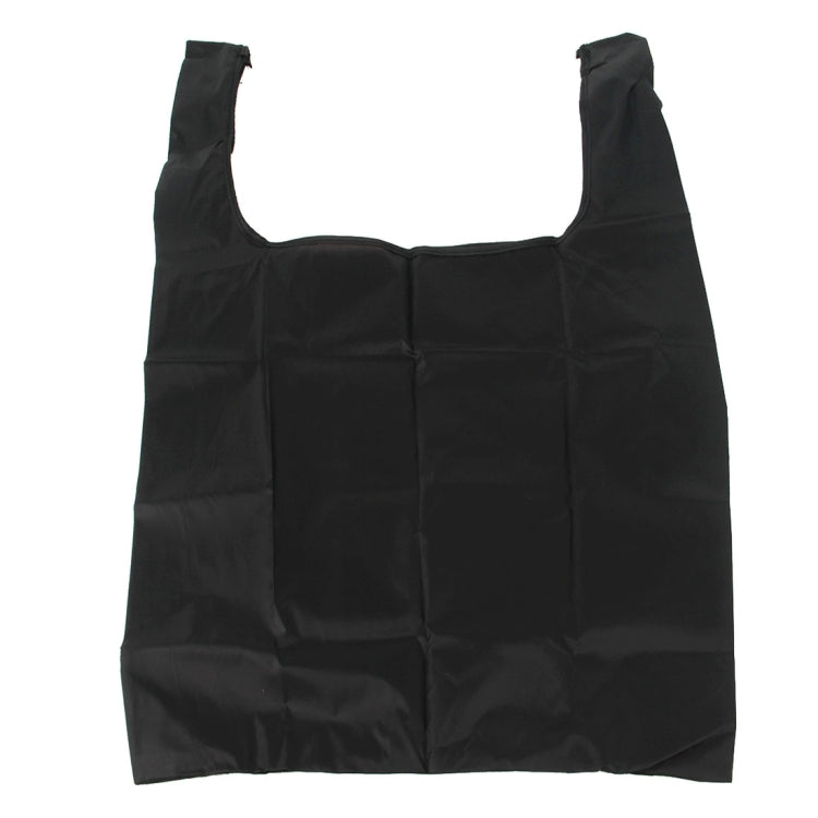Black foldable nylon grocery tote bag with wide handles and stitched panels