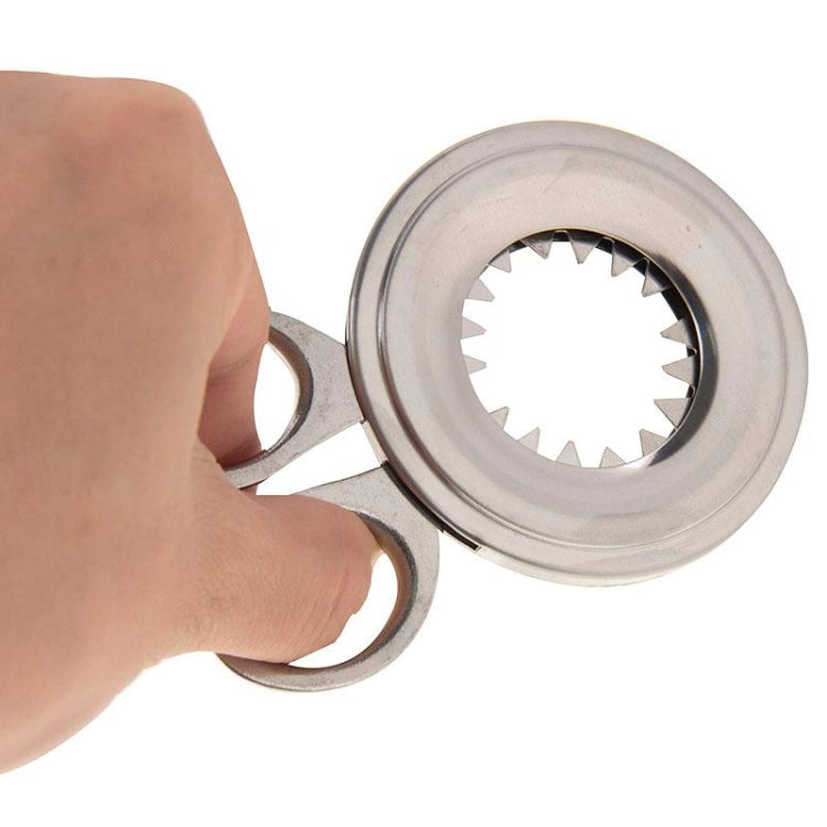 Stainless steel egg shell cutter tool with serrated inner cutting edge