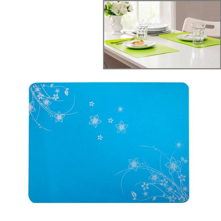 Blue silicone heat-insulation mat with white floral design, 40x30 cm