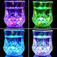 LED light cup showing four color modes: purple, green, blue, and rainbow glow