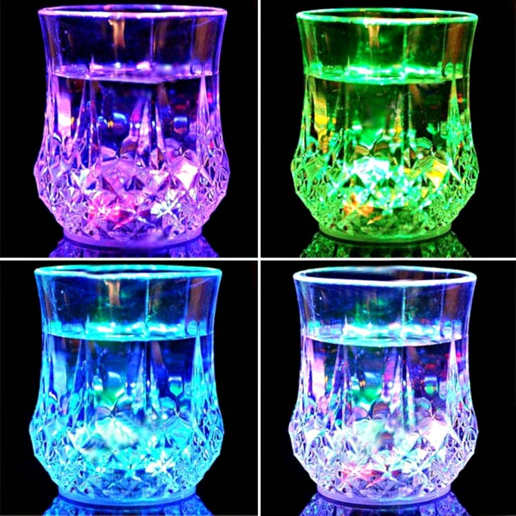 LED light cup showing four color modes: purple, green, blue, and rainbow glow
