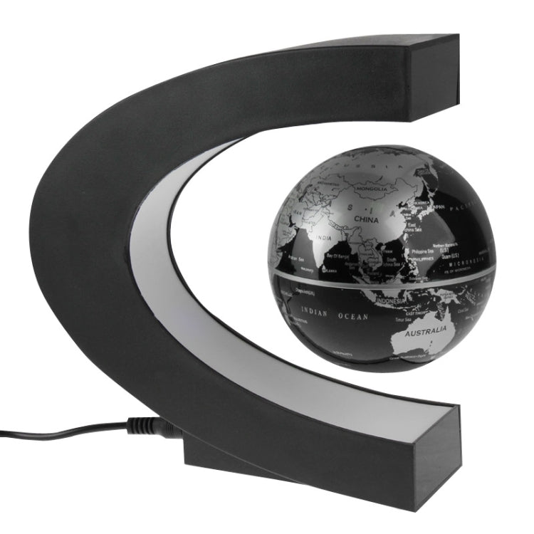 Black magnetic floating globe with illuminated LED ring and globe