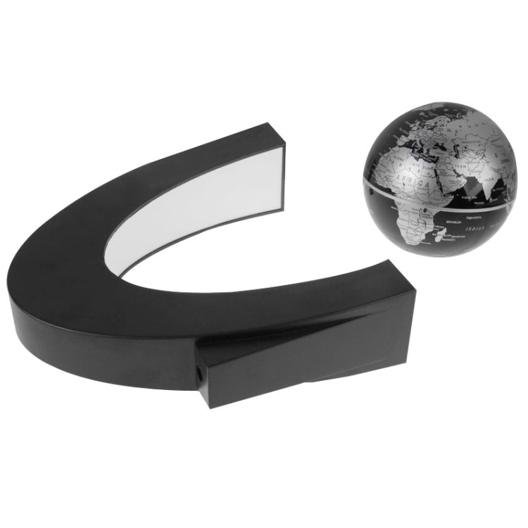 Black C-shaped magnetic levitation base with floating globe