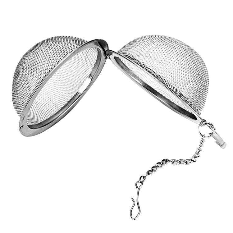 Large stainless steel mesh tea infuser pods opened with chain