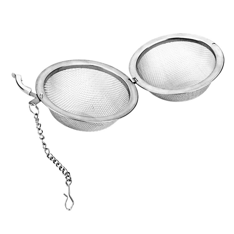 Two-part large stainless steel mesh tea infuser with chain and clips
