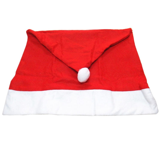 Red Christmas chair cover with center pom-pom and white lower trim