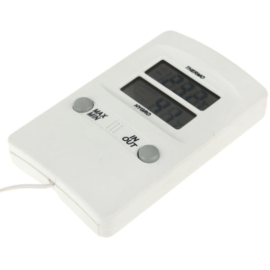Digital LCD indoor/outdoor temperature and humidity monitor with MAX/MIN and OUT controls