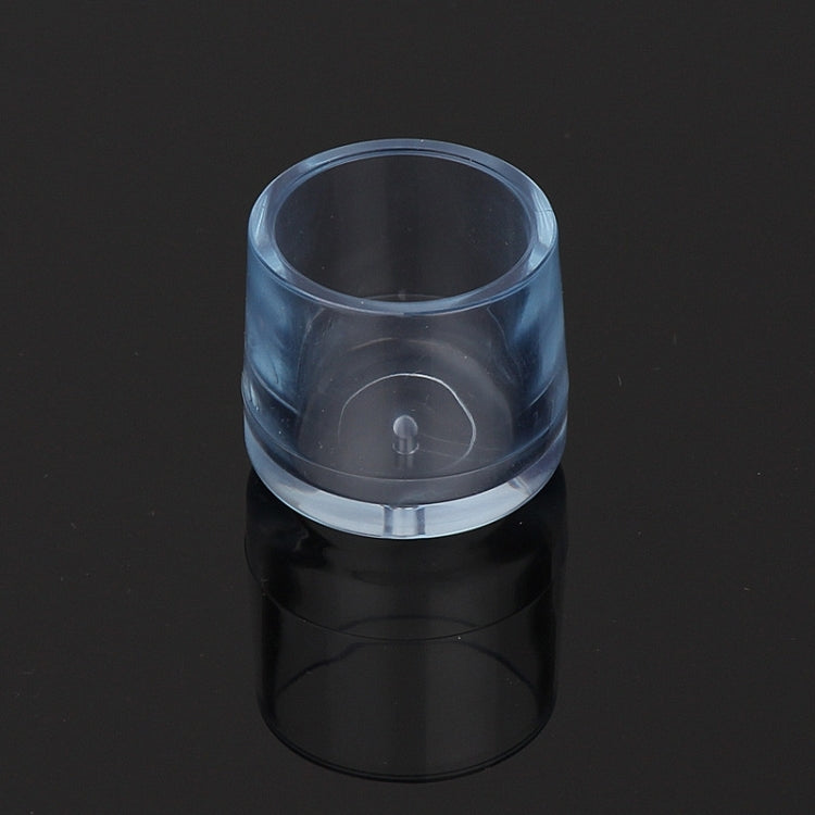 Single clear 21mm pipe chair leg cap with center mounting pin and open top