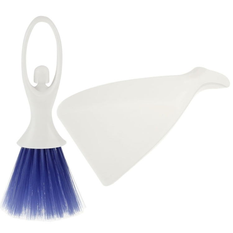 Small vent brush with blue bristles and white dustpan scoop