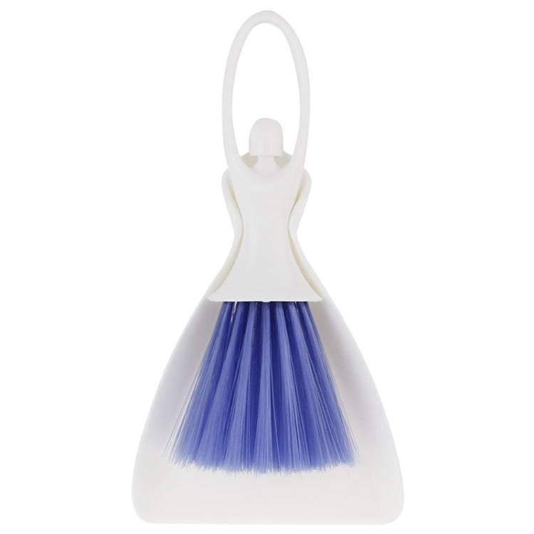 Triangular dustpan scoop with attached vent brush, blue bristle fan