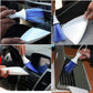 Vent brush and dustpan cleaning a laptop keyboard and car interior