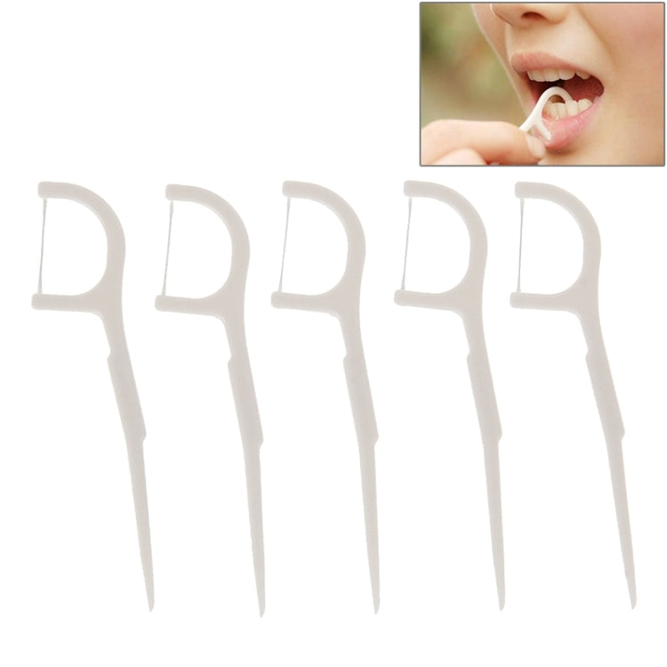 Wide-type flossing toothpicks, white ABS, fanned 5-piece view