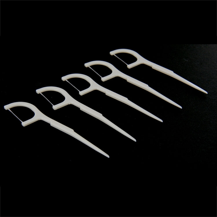 Wide-type flossing toothpicks, white ABS, diagonal line of five
