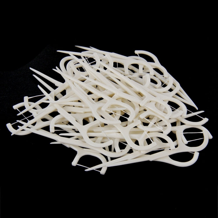 Wide-type flossing toothpicks, white ABS, loose bundle with threads