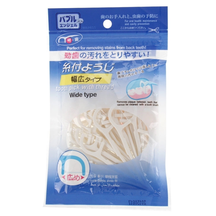 Toothpick with thread pack, blue-and-white bag, wide type, 50 pieces
