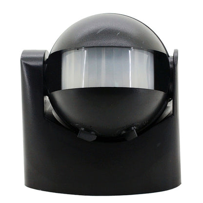 Black infrared motion sensor switch with clear dome lens and side mounting tabs