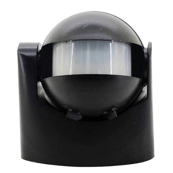 Black infrared motion sensor switch with clear front detection window and base housing