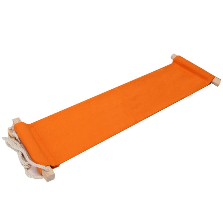 Orange foot hammock with beige fabric base and end support clips for table mounting