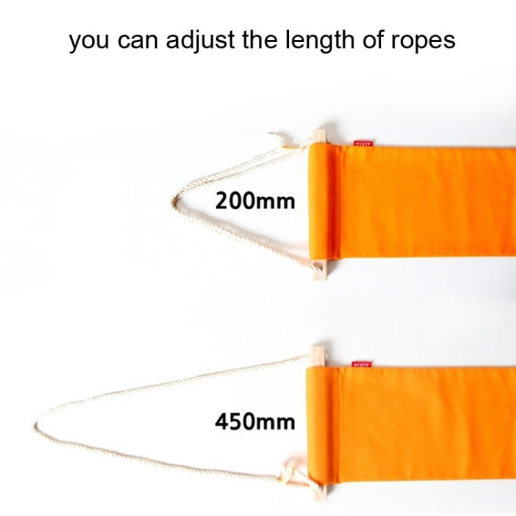 Orange foot hammock end with adjustable rope length and beige tying straps