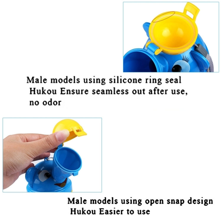 Kids portable urinal bottle with yellow snap lid and blue spout