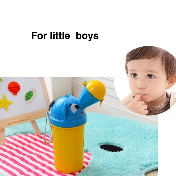Blue and yellow kids urine bottle with animal head spout and yellow cup
