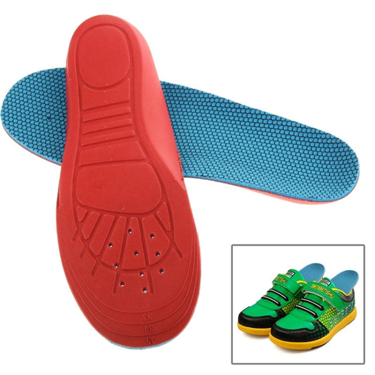 Children's red and blue EVA arch support shoe insoles, textured anti-slip base