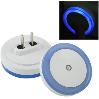 Blue LED night light with socket, glowing circular LED ring