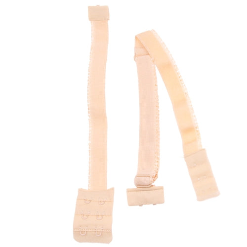 Beige bra strap converter set with adjustable back bands and hook-and-loop tabs