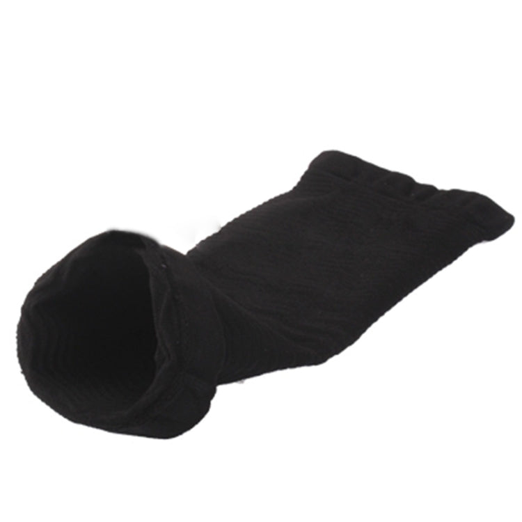 Black arm sculpting sleeve with rolled open cuff and tapered length