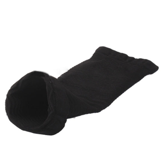 Black arm sculpting sleeve with rolled open cuff and tapered length