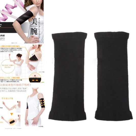 Pair of black arm sculpting compression sleeves with open cuffs