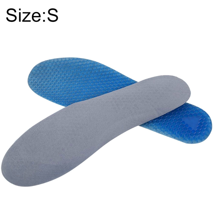 Grey and blue honeycomb shoe insole pads, size S, full-length cushioning