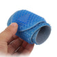 Hand holding blue honeycomb insole with grey underside, rounded toe