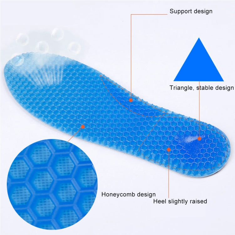 Blue honeycomb textured insole with stable support zones and slightly raised heel