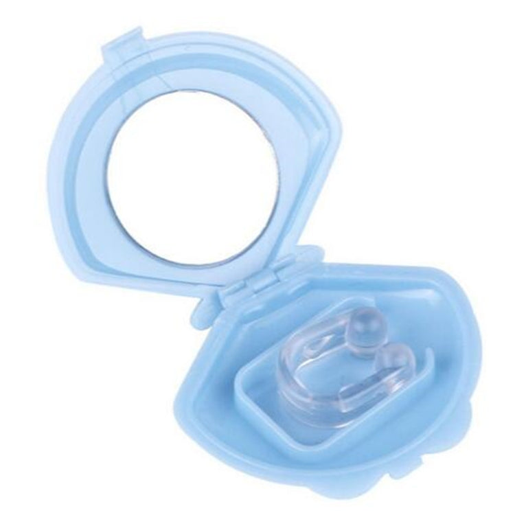 Light blue anti-snore nose clip case showing clear insert inside