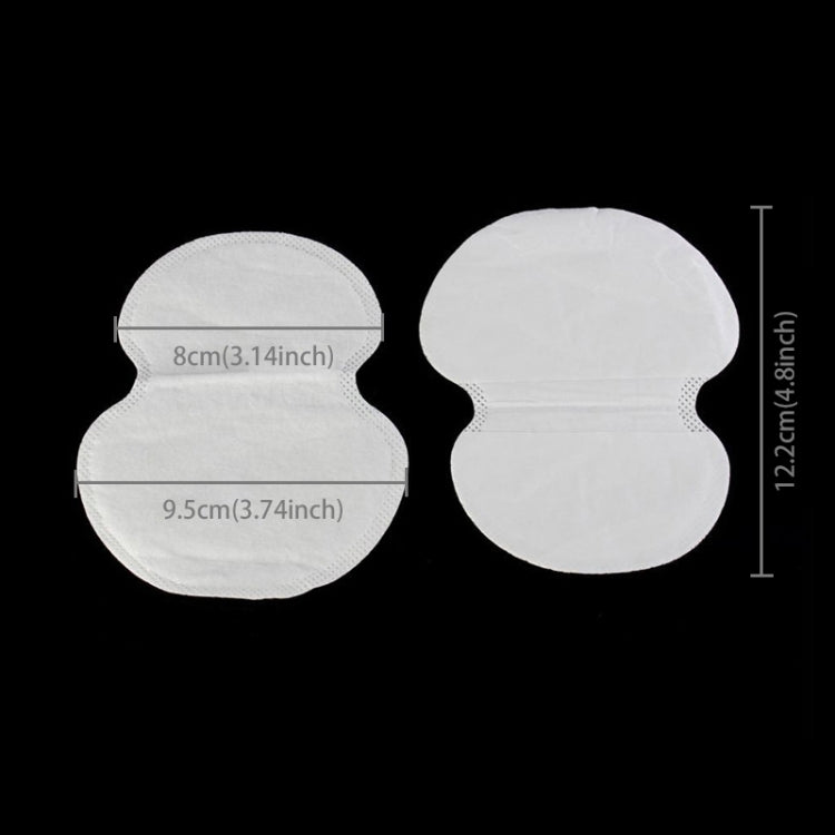 Size diagram of oval underarm sweat pads, two pads shown with measurements