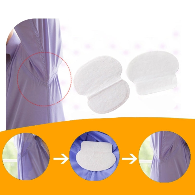 Underarm sweat pads shown for step-by-step use, white pads on adhesive backing