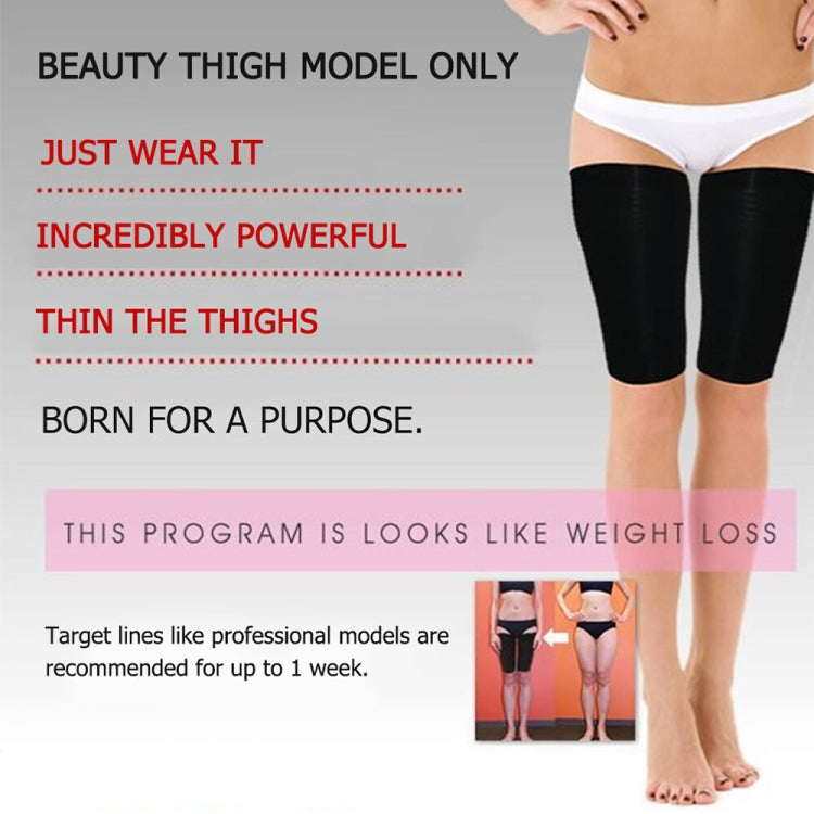 Black thigh shaper sleeves worn on legs, short compression shorts style