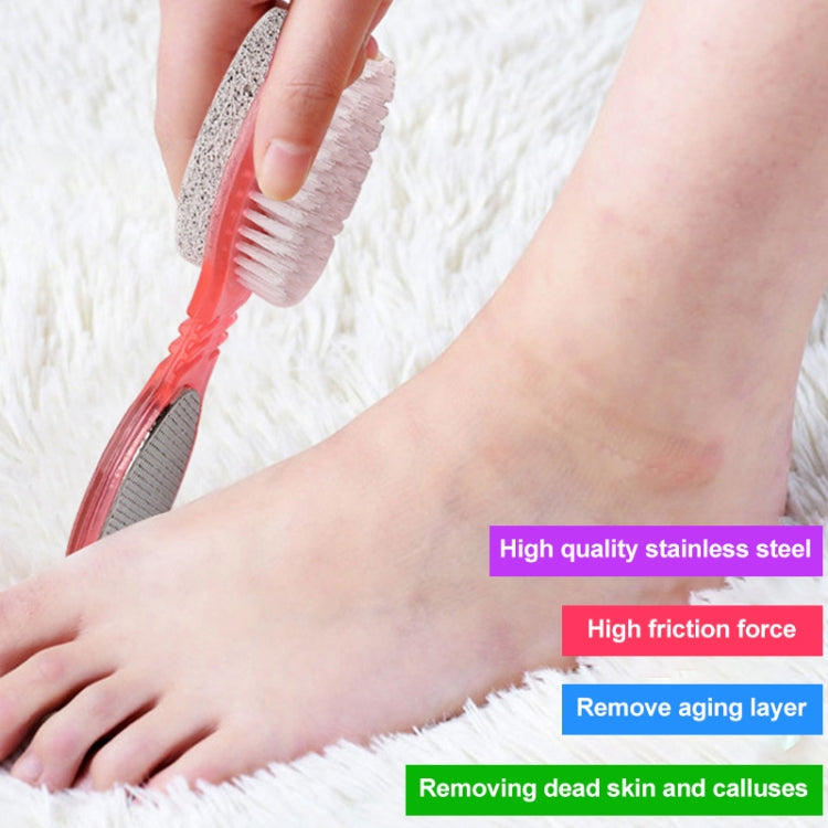 Red four-step pedicure paddle smoothing a foot surface to remove calluses